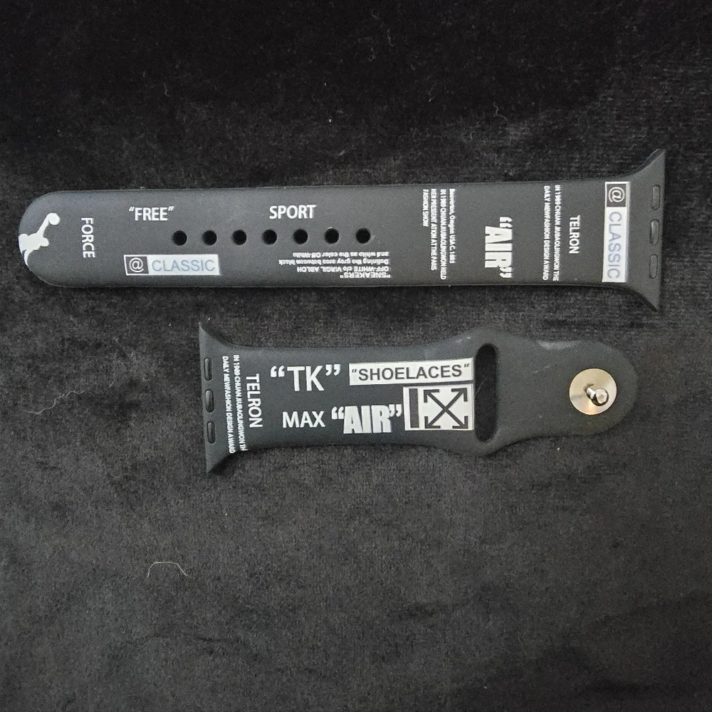Black And White Letter Silicone Watch Band with White Graphic Text Accents